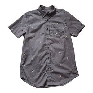 Prana Shirt Short Sleeve Button Front Island Palm Tree Shark Print Mens Sz Small